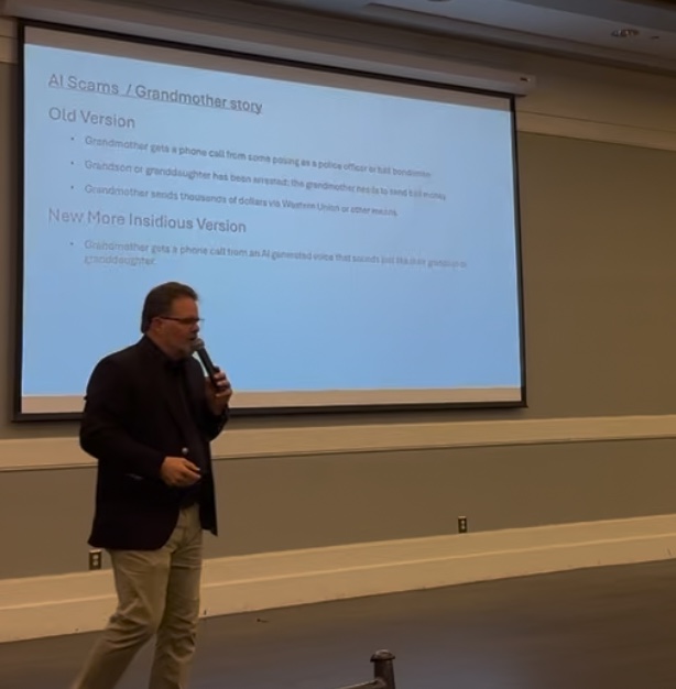 Jack Heslin presenting on AI grandparent scams